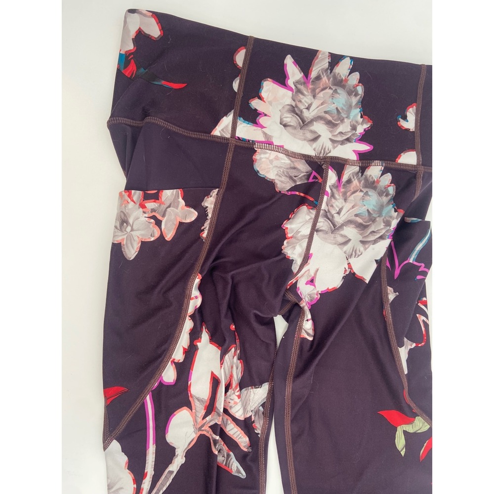 Athleta Floral Print Leggings Size S Purple White Activewear Workout Pants